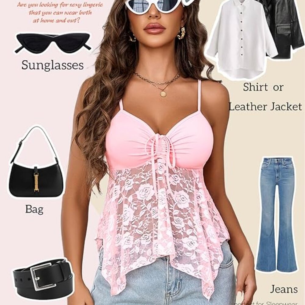 Bralettes for Women Sexy Tank Tops Cami Pink - Picture 4 of 5